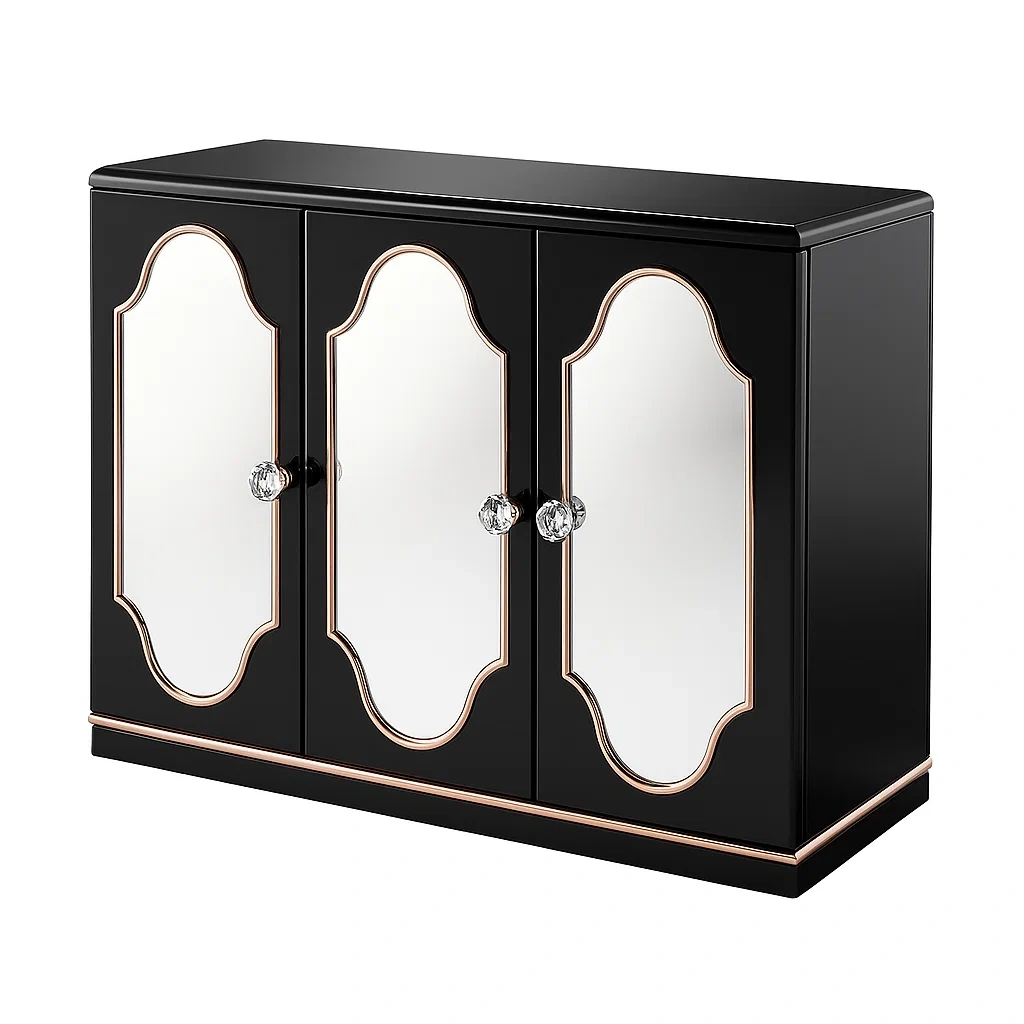 Aparador Negro con puertas de espejo de MDF 120x80x40 cm