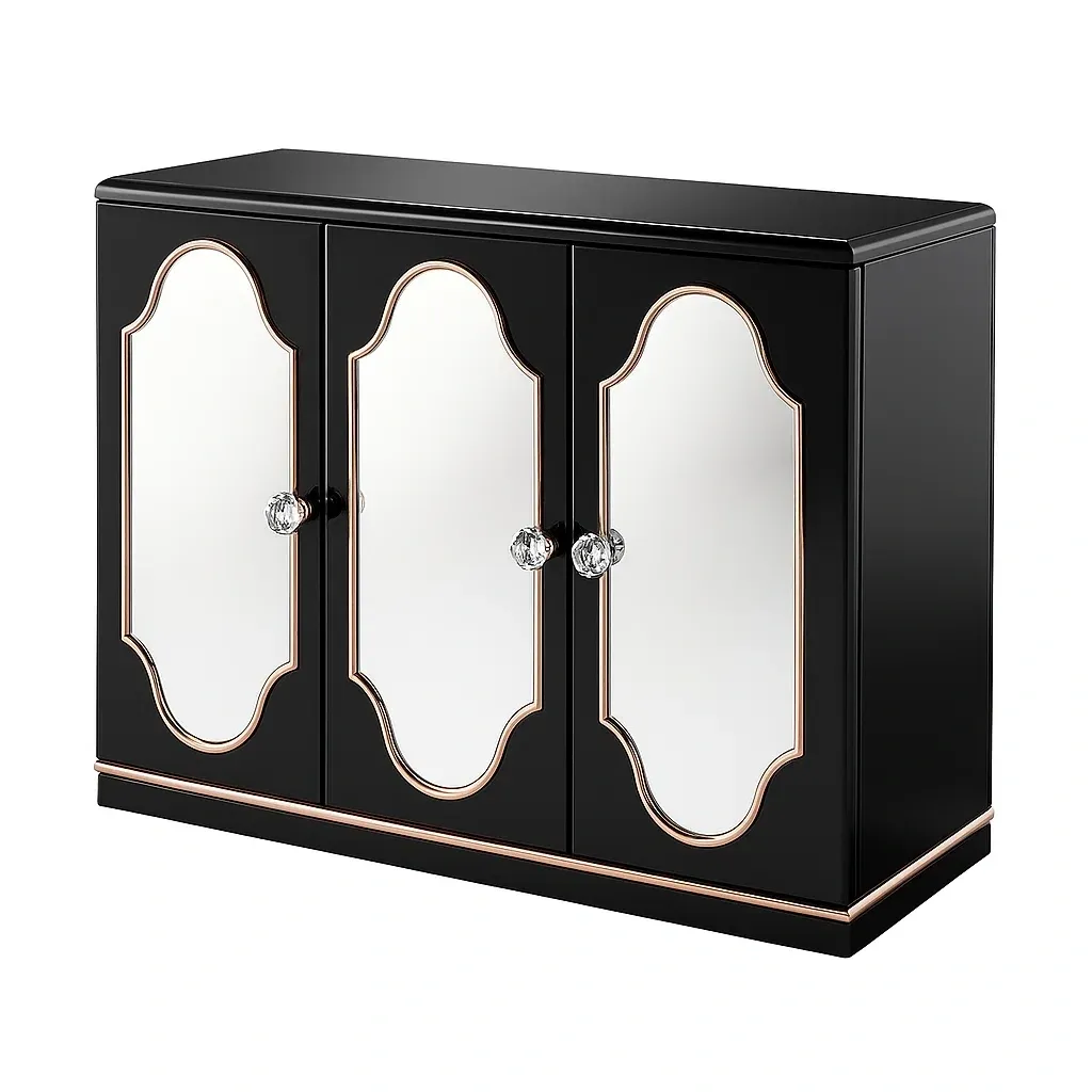 Aparador Negro con puertas de espejo de MDF 120x80x40 cm