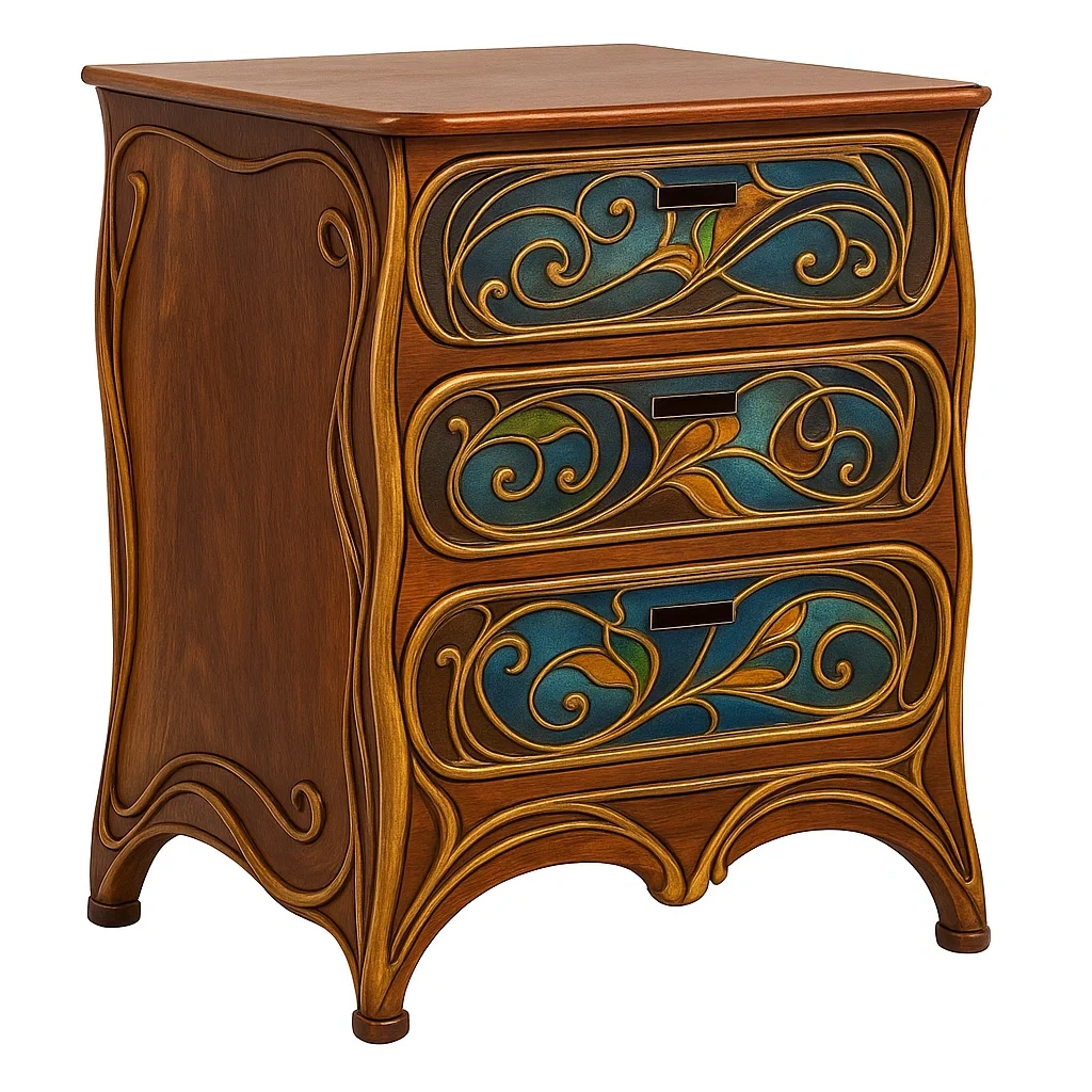 Mesita de noche Madera con 3 cajones azul relieve 70x60x40 cm