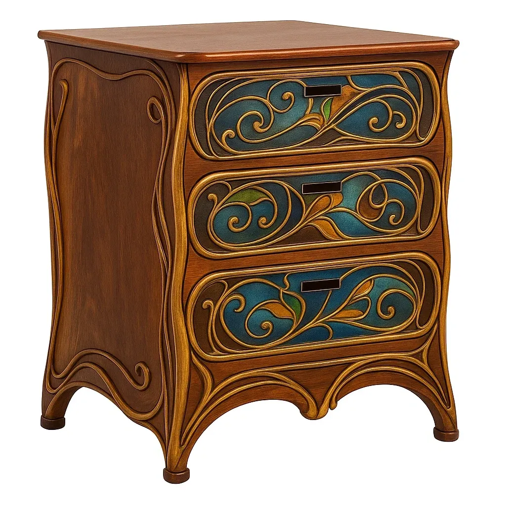 Mesita de noche Madera con 3 cajones azul relieve 70x60x40 cm