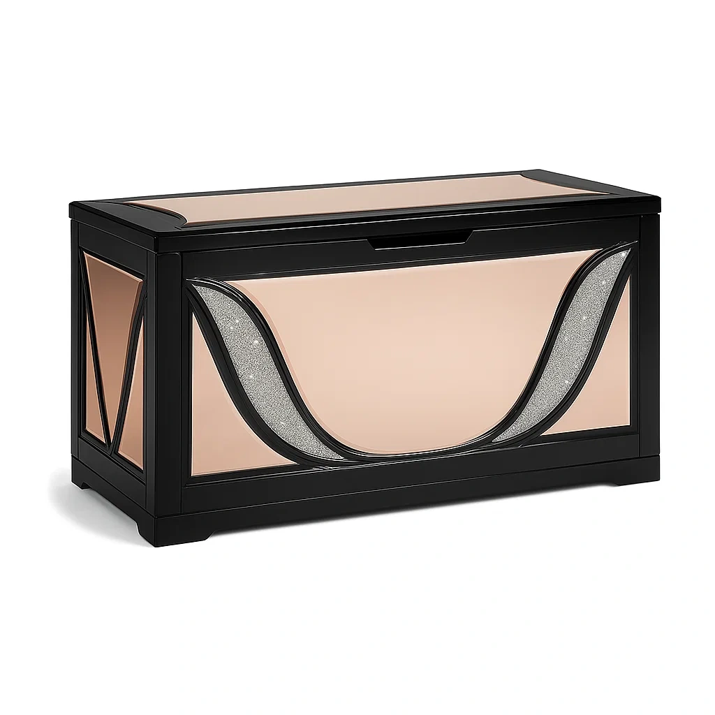 Baúl Madera y vidrio negro/dorado 120x50x60 cm