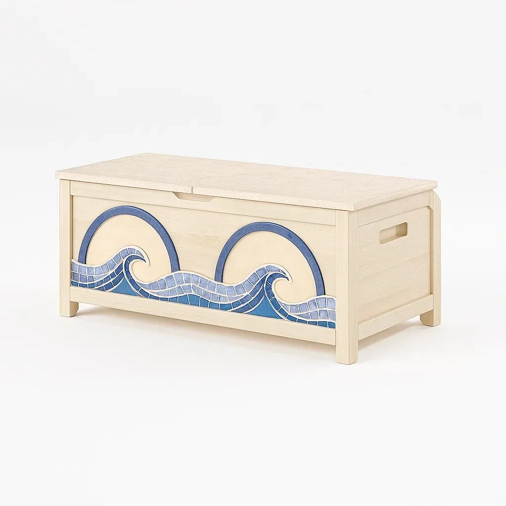 Baúl Madera con mosaico de olas