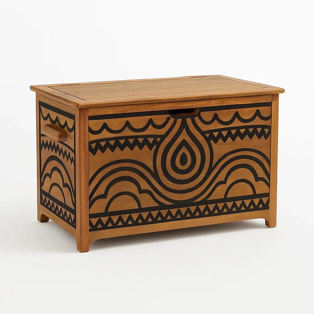 Baúl Madera marrón con grabados 60x40x45 cm