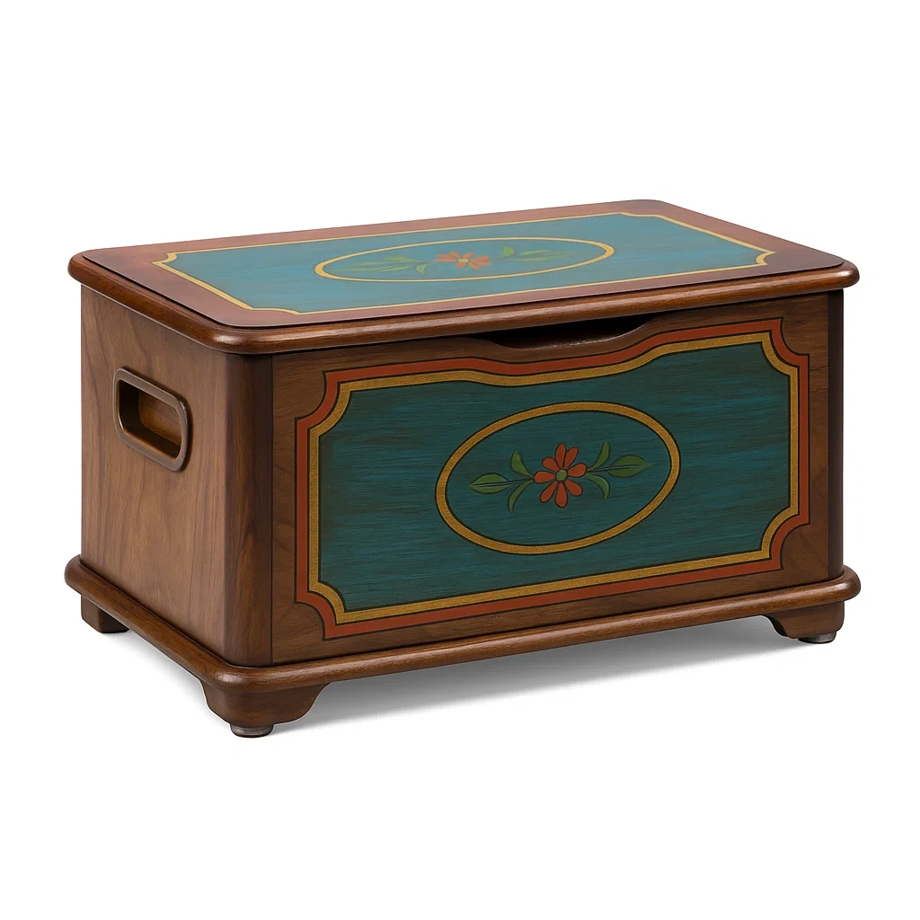 Baúl Madera maciza con decoración floral 60x35x30 cm