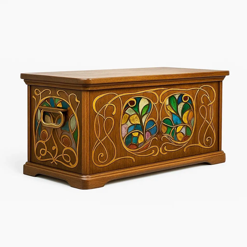 Baúl Madera de roble con vidrio decorativo multicolor 90x45x50 cm