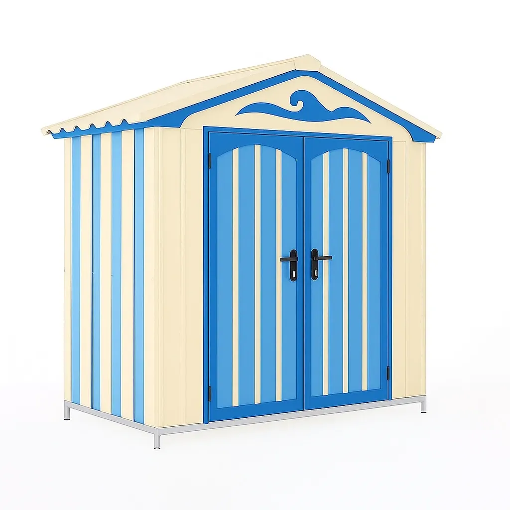 Caseta de jardín Plástico alta densidad beige/azul 200x130x190 cm