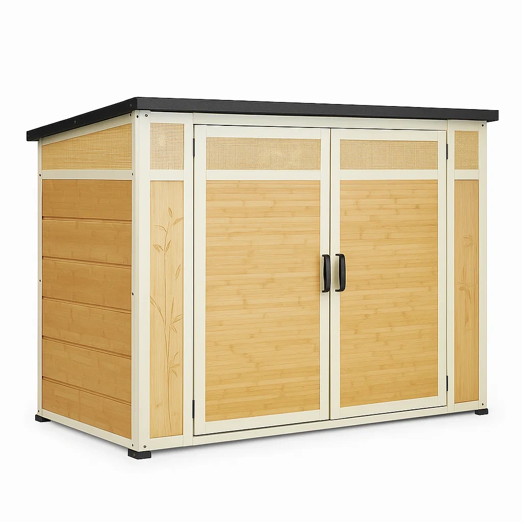 Caseta de jardín Bambú y metal 200x90x130 cm