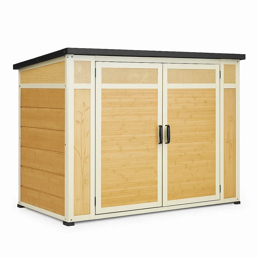 Caseta de jardín Bambú y metal 200x90x130 cm