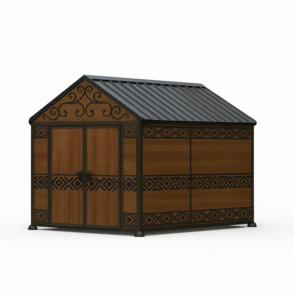 Caseta de jardín Resina con efecto madera y metal 213x130x185 cm