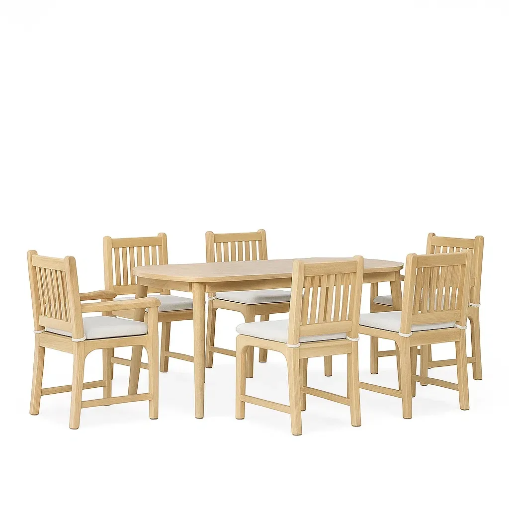 Conjunto de comedor Madera con 6 sillas y cojines beige
