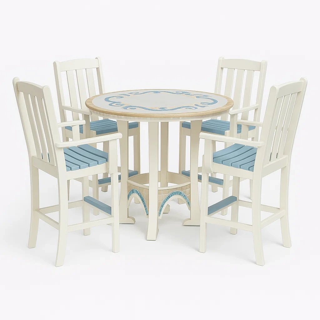 Conjunto de comedor de jardín Madera con decoraciones azules