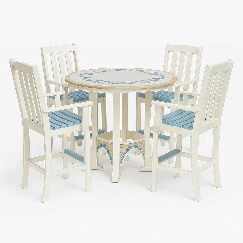 Conjunto de comedor de jardín Madera con decoraciones azules