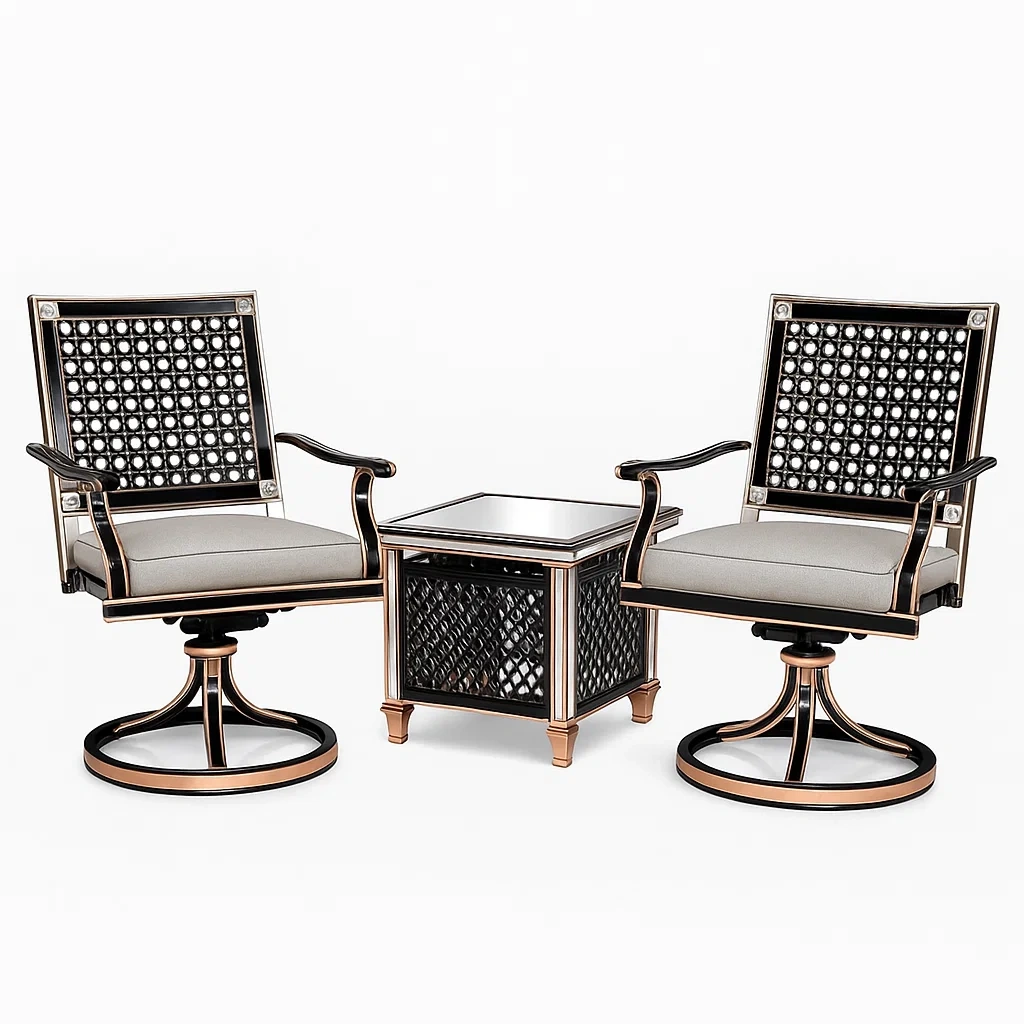 Conjunto de descanso de jardín Aluminio para exterior con 2 sillas giratorias y mesa cuadrada de vidrio