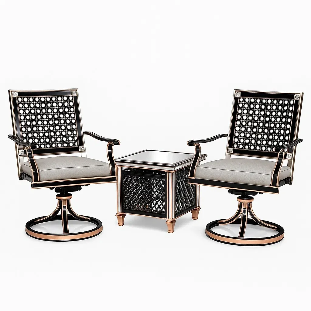 Conjunto de descanso de jardín Aluminio para exterior con 2 sillas giratorias y mesa cuadrada de vidrio