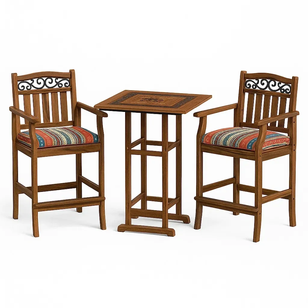 Conjunto de bar de jardín Madera de acacia con cojines a rayas