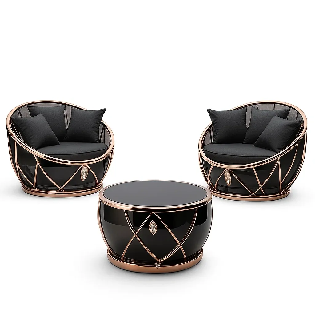 Conjunto lounge de jardín Muebles redondos de aluminio bronce y tela negra