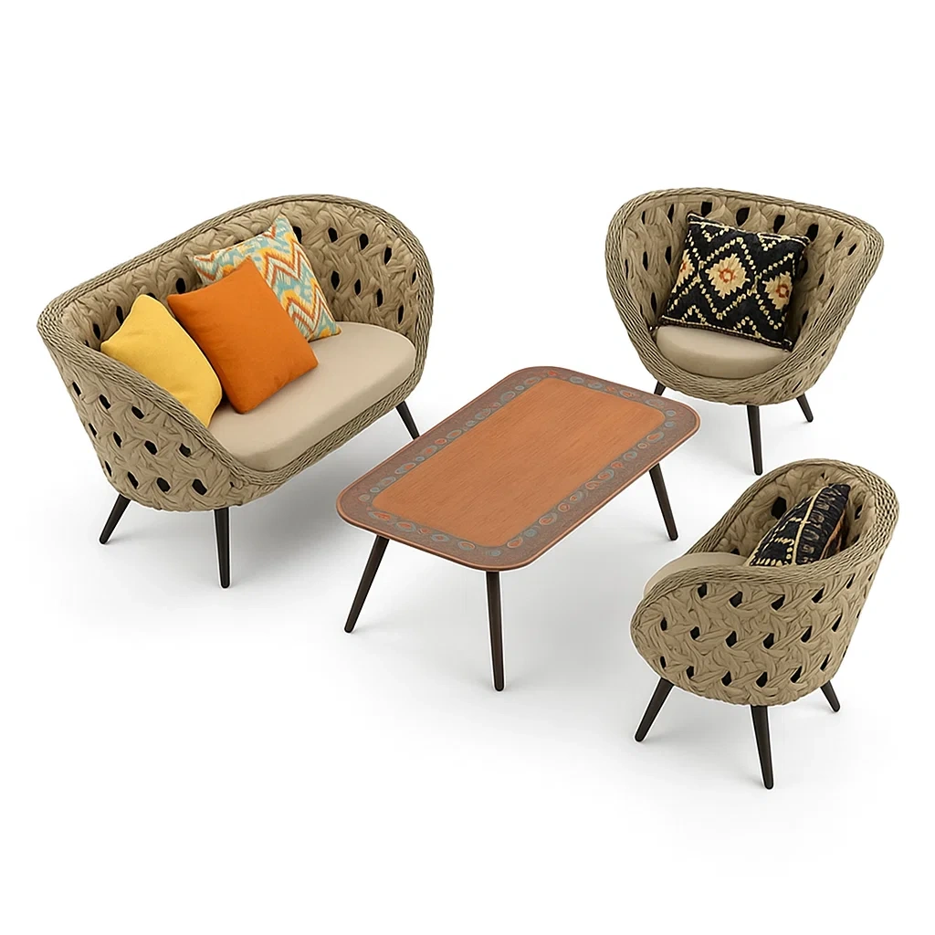 Conjunto lounge de jardín Ratán sintético con cojines