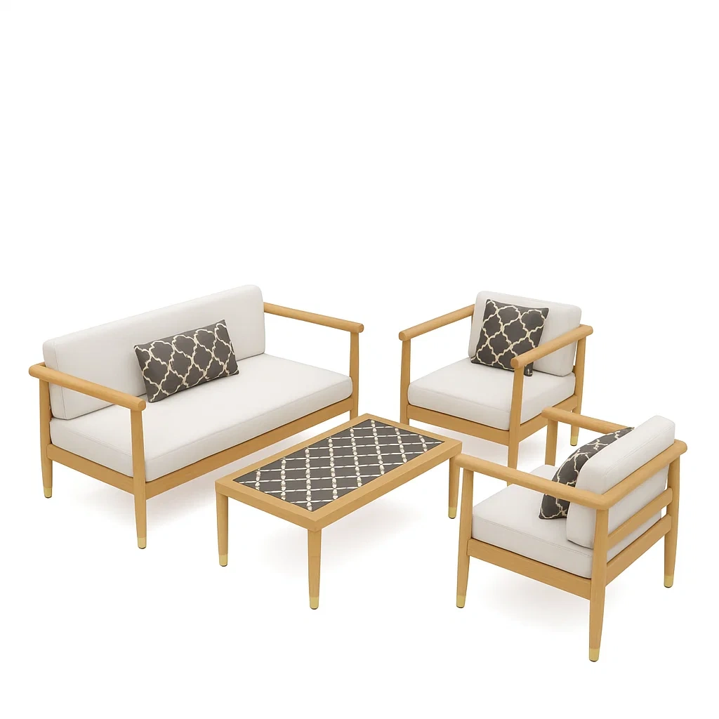 Conjunto lounge de jardín Muebles de exterior en madera con cojines y mesa