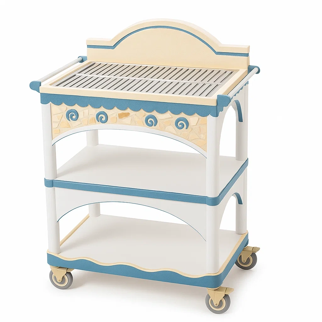Carrito de servicio MDF blanco y azul