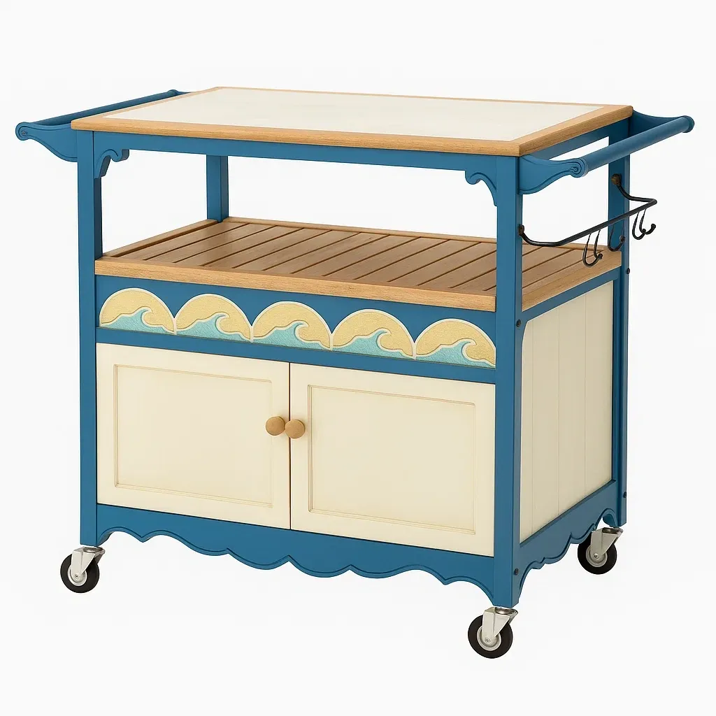 Carrito de servicio Acero con superficie de roble azul y beige 90x50x85 cm