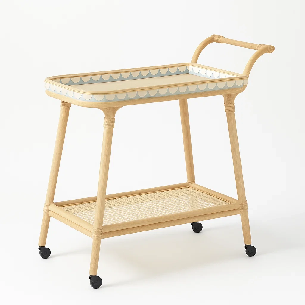 Carrito de servicio Ratán natural con superficie pintada