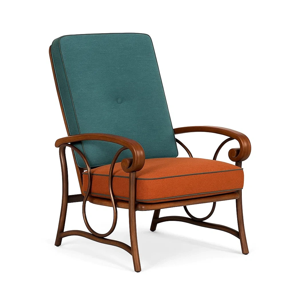 Sillón lounge Algodón y poliéster con estructura de madera azul y naranja