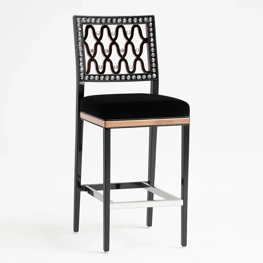 Taburete de bar Silla alta de acero con asiento de terciopelo negro