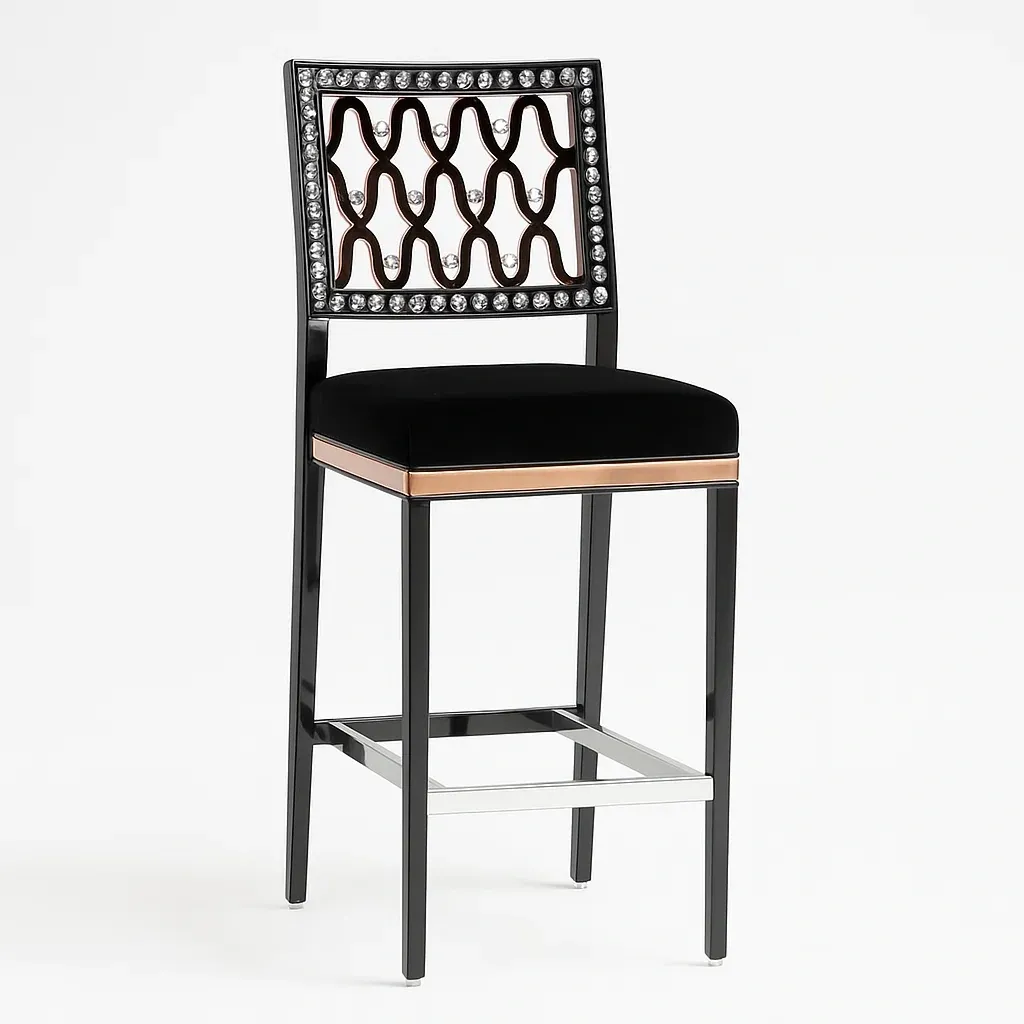 Taburete de bar Silla alta de acero con asiento de terciopelo negro