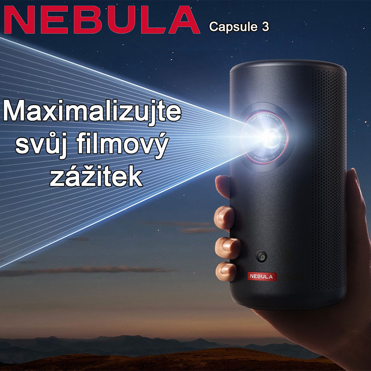 NEBULA Capsule 3 Laser Outdoor Portable Mini Wi-Fi Smart TV Projector, vylepšená verze, disponuje vestavěným zvukem Google TV, Netflix a Dolby Digital, 120palcovou obrazovkou a vestavěnou baterií, která poskytuje 12 hodiny nepřetržitého provozu.