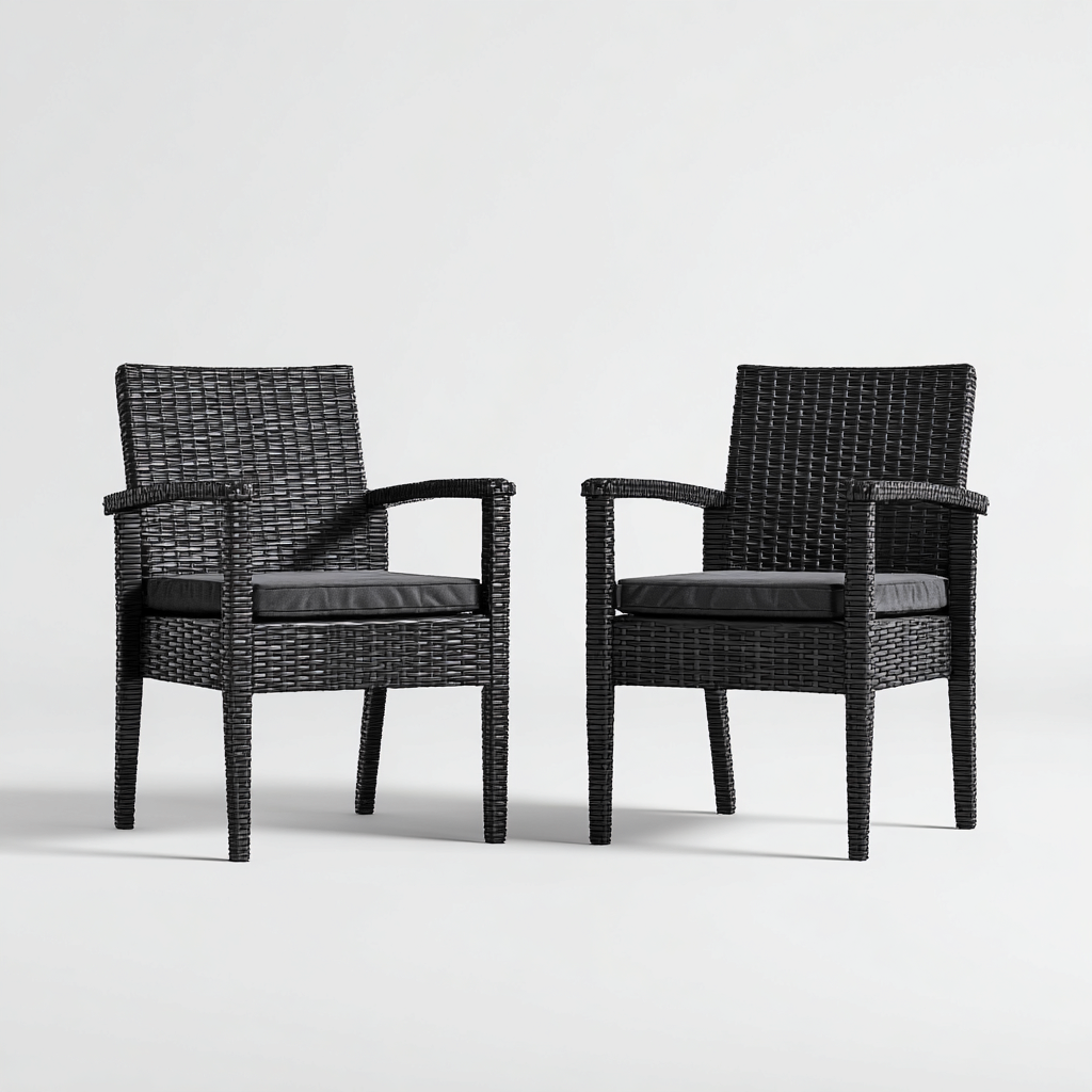 Tuinset stoelen - kunststof vlechtwerk - 58x60x88 cm - zwart - geschikt voor buiten - modern ontwerp-Decoroliq