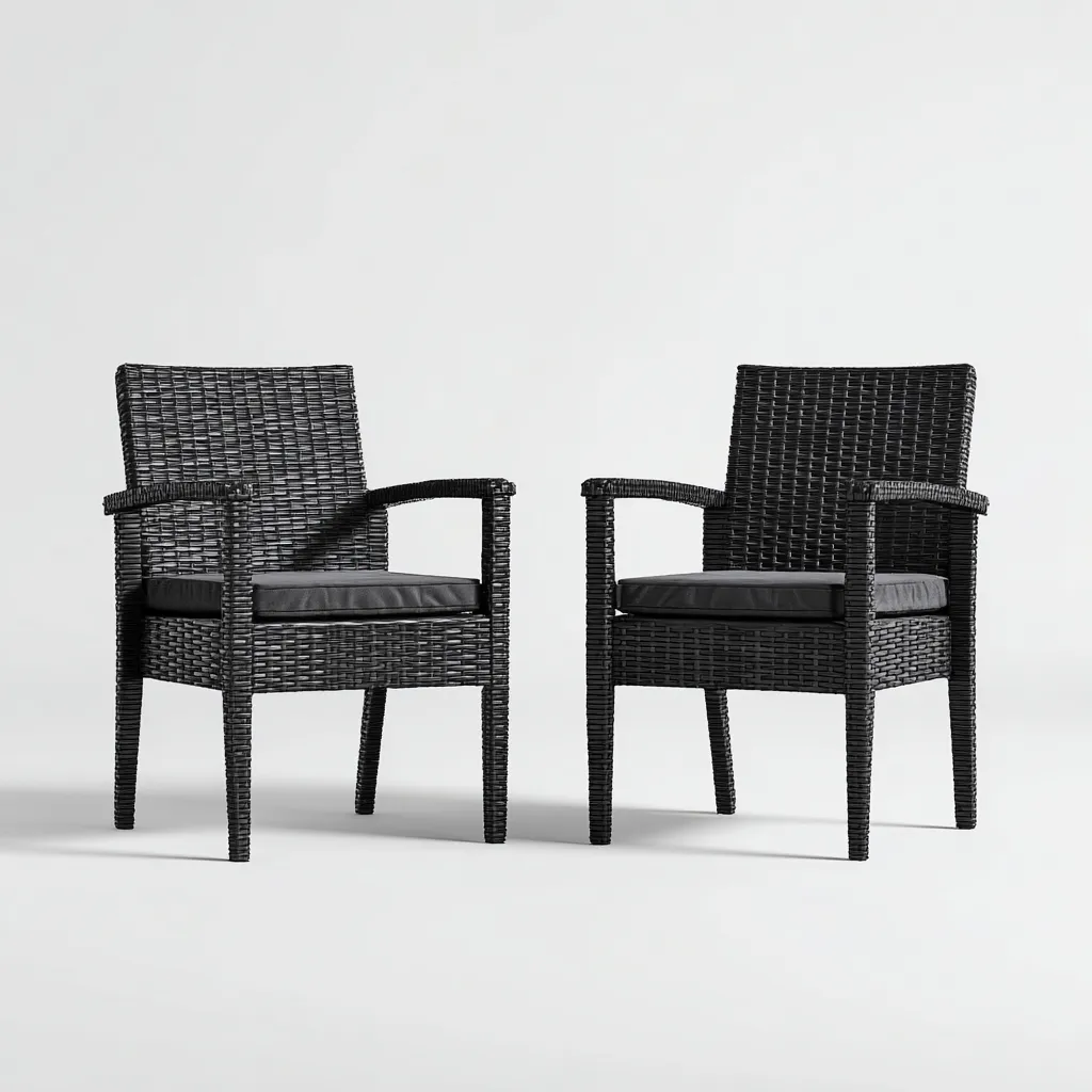 Tuinset stoelen - kunststof vlechtwerk - 58x60x88 cm - zwart - geschikt voor buiten - modern ontwerp-Decoroliq