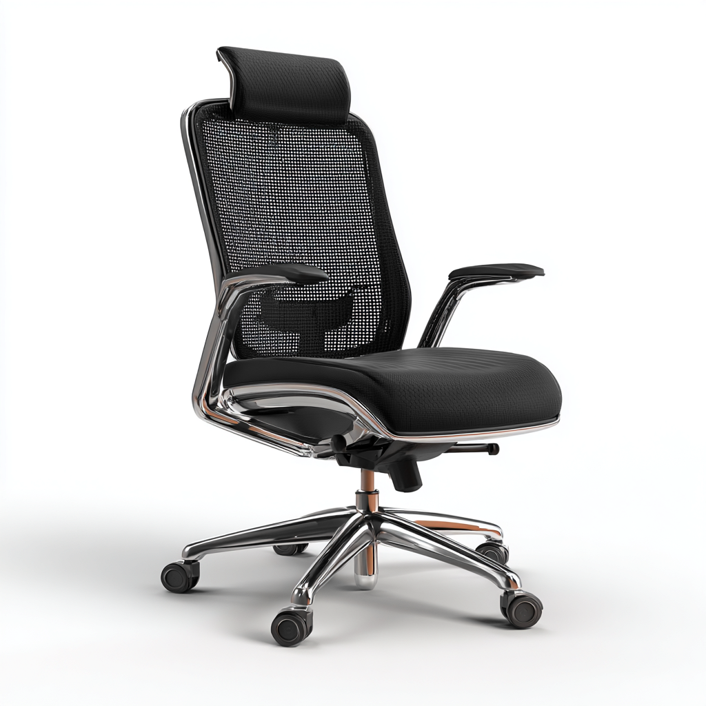 Bureaustoel mesh met hoofdsteun en chroom onderstel 70x66x115-125 cm - zwart-chroom - ergonomisch ademend ontwerp-Decoroliq