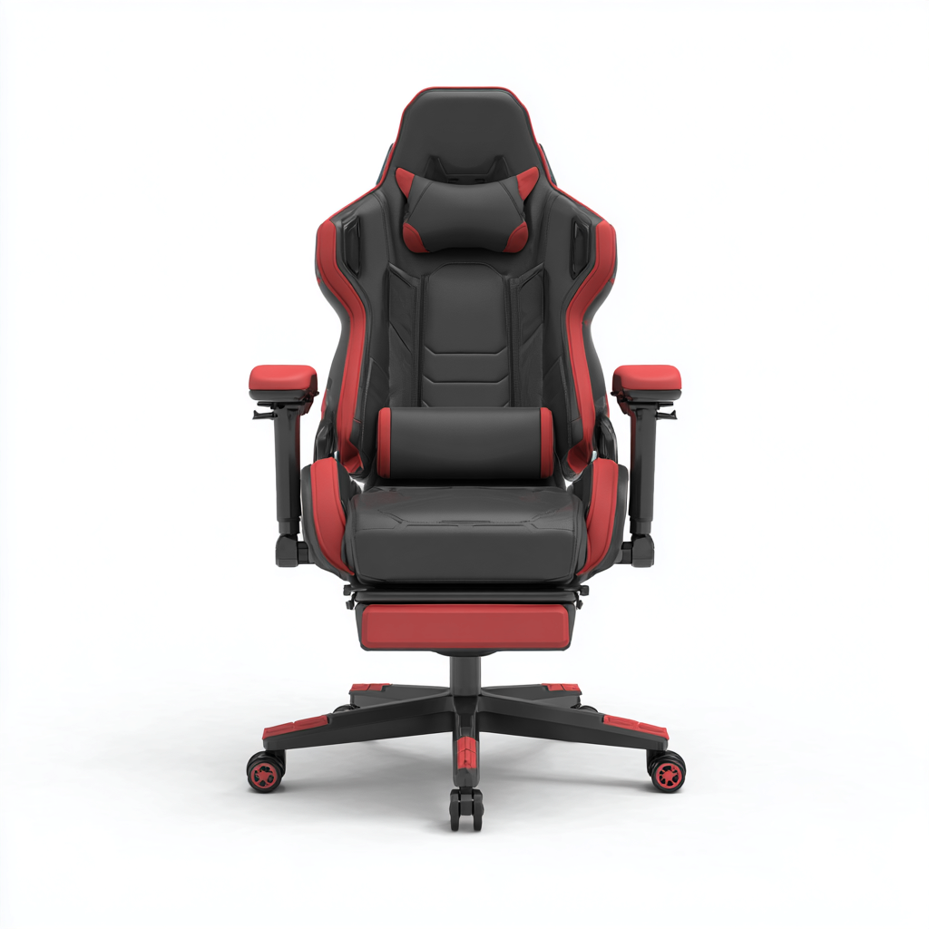 Bureaustoel kunstleer 72x70x125-135 cm - zwart-rood - ergonomisch gaming design met voetsteun en verstelbare armleuningen-Decoroliq