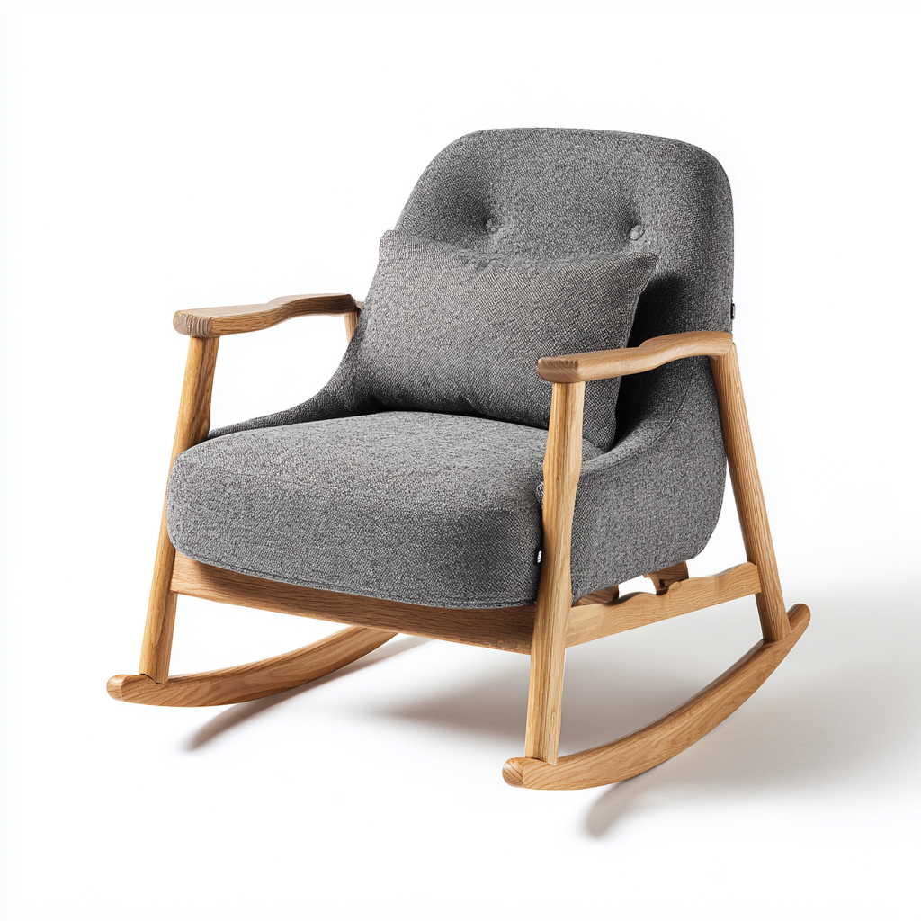 Schommelstoel stof en hout 88x78x100 cm - donkergrijs-natuurlijk hout - Scandinavisch ergonomisch ontwerp-Decoroliq