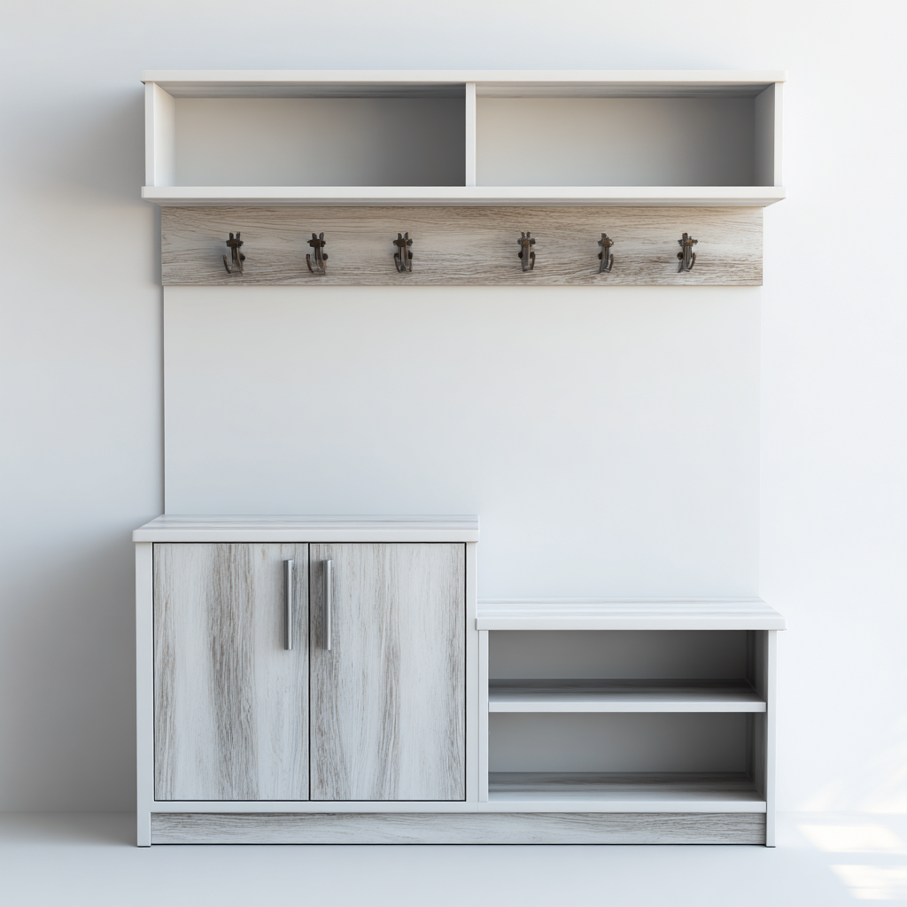 Kapstok wit hout 100x40x180 cm - met kast en zitbank - modern ontwerp-Decoroliq