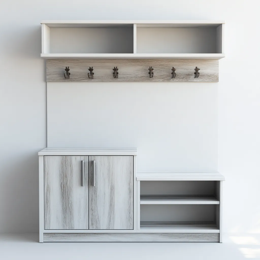 Kapstok wit hout 100x40x180 cm - met kast en zitbank - modern ontwerp-Decoroliq