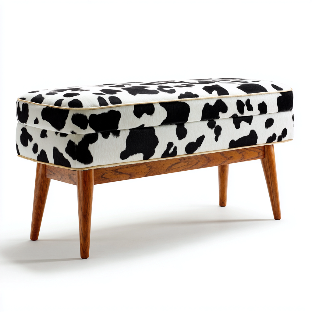 Schoenenbank stof en hout - 100x40x50 cm - zwart-wit-bruin - met koeienprint en modern ontwerp-Decoroliq