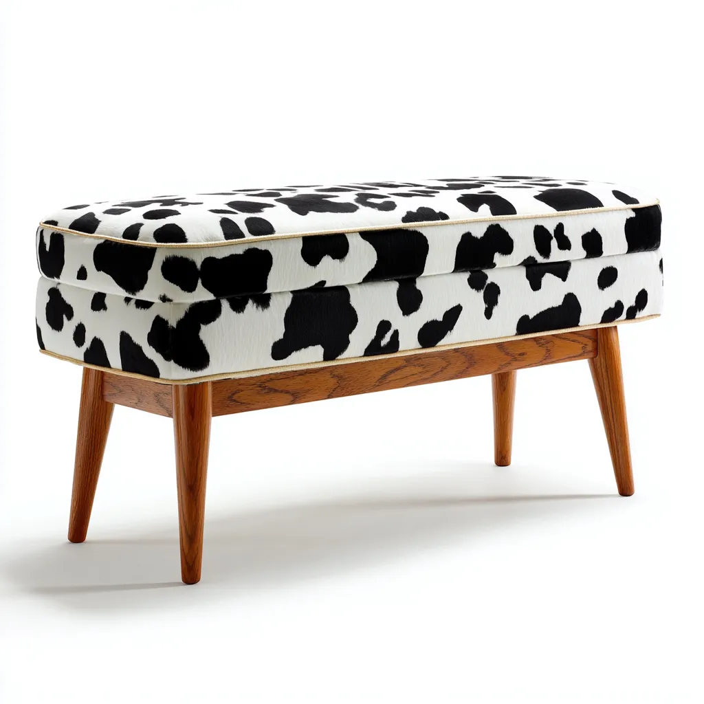 Schoenenbank stof en hout - 100x40x50 cm - zwart-wit-bruin - met koeienprint en modern ontwerp-Decoroliq