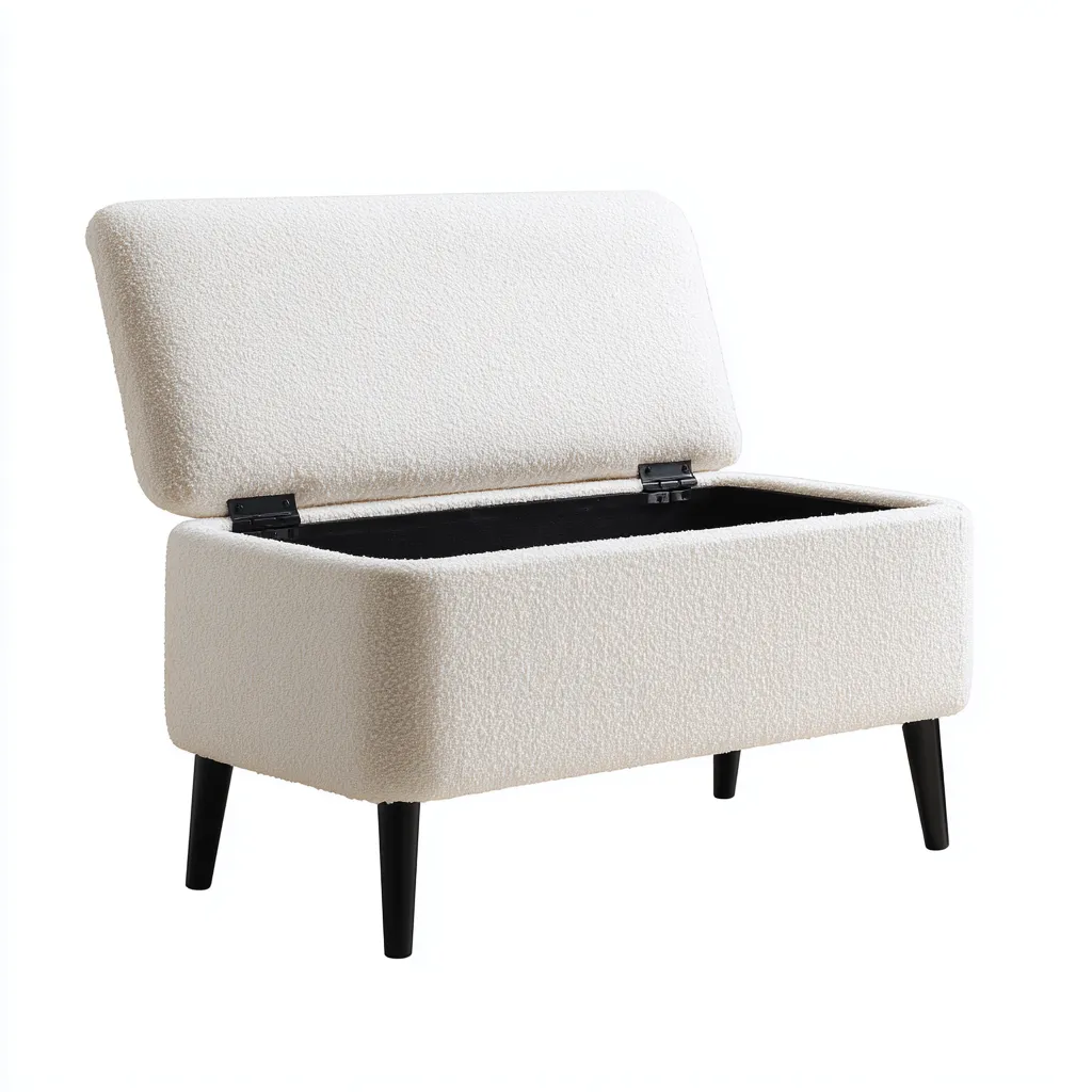 Schoenenbank bouclé en hout - 100x40x50 cm - wit-zwart - met opbergruimte en modern design-Decoroliq