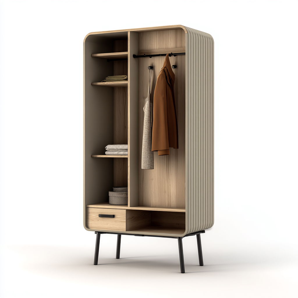 Kapstokkast metaal en hout 90x45x180 cm - met kledingstang, plank en lade - minimalistisch ontwerp-Decoroliq