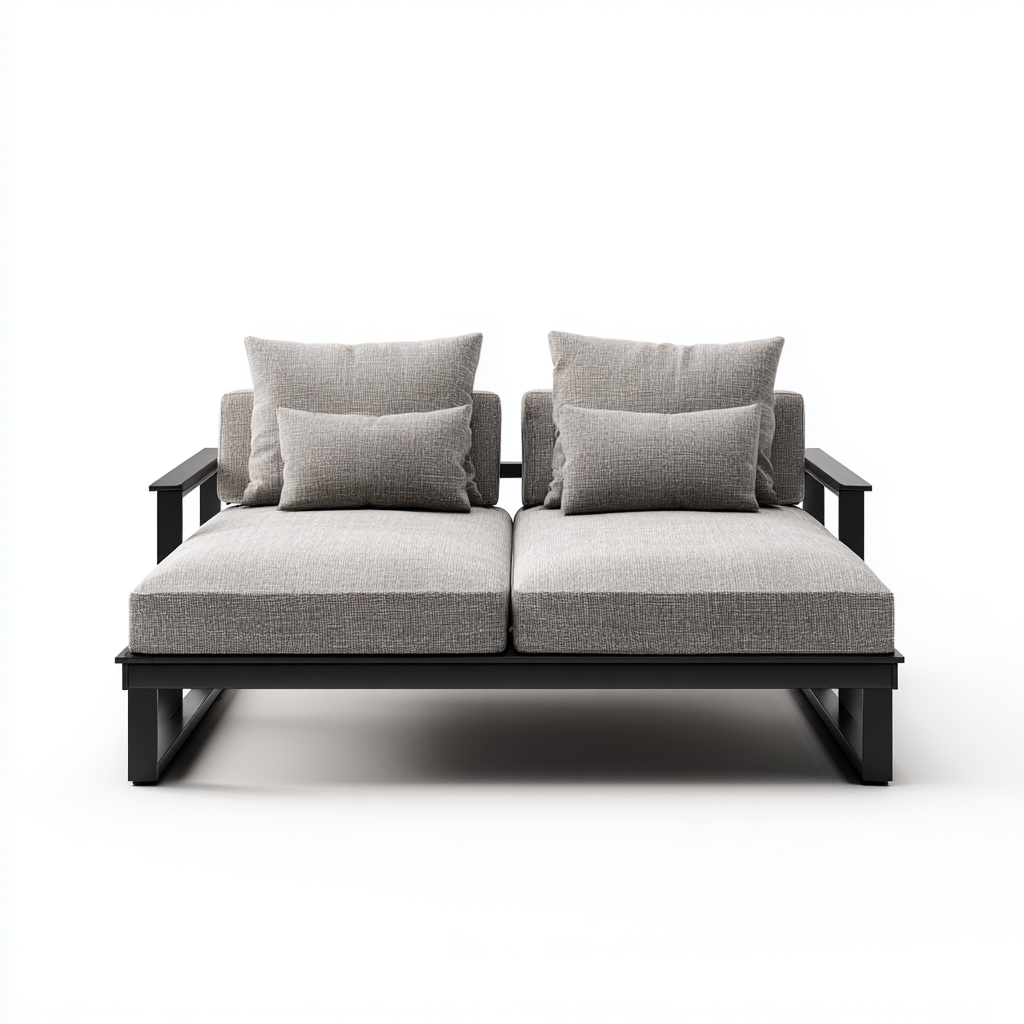 Ligstoel aluminium 185x150x85 cm - zwart-lichtgrijs - dubbele ligstoel met dikke kussens-Decoroliq