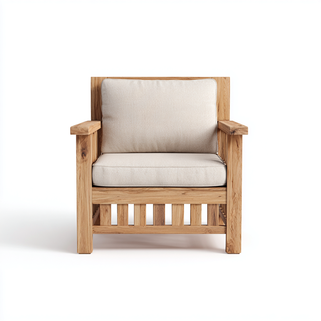 Tuinstoel Teak hout met beige kussen 75x75x85 cm - klassiek design-Decoroliq