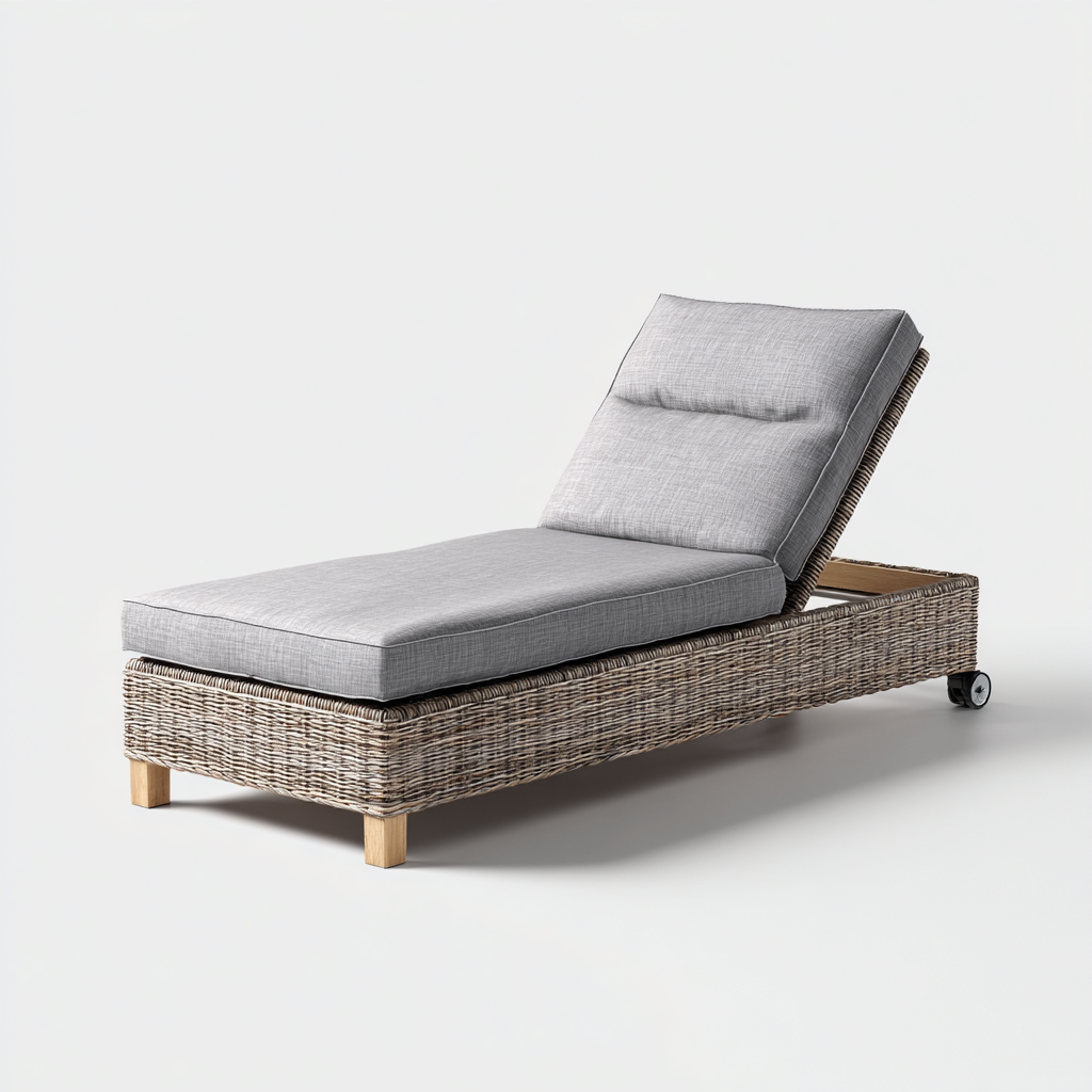 Ligstoel polyrotan 195x75x95 cm - grijs-lichtgrijs - verstelbaar met wielen en kussens-Decoroliq