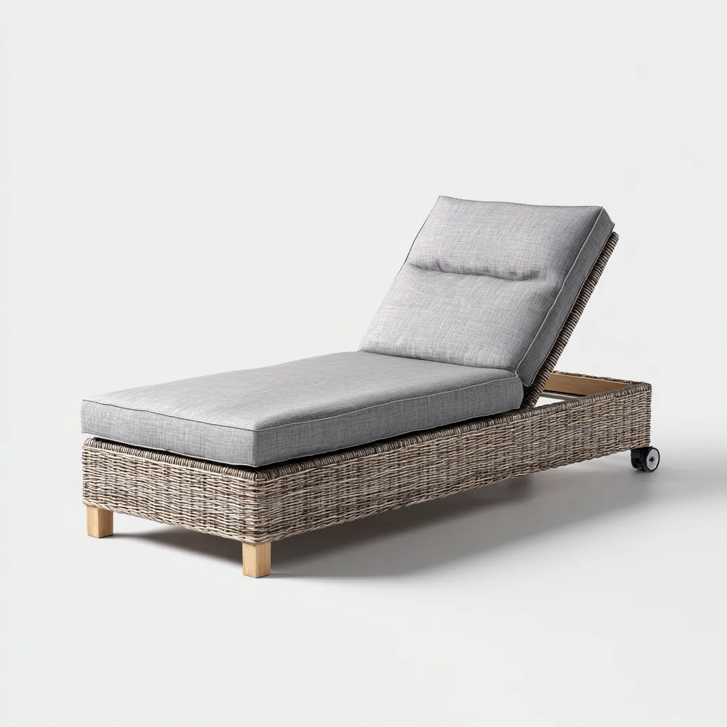 Ligstoel polyrotan 195x75x95 cm - grijs-lichtgrijs - verstelbaar met wielen en kussens-Decoroliq