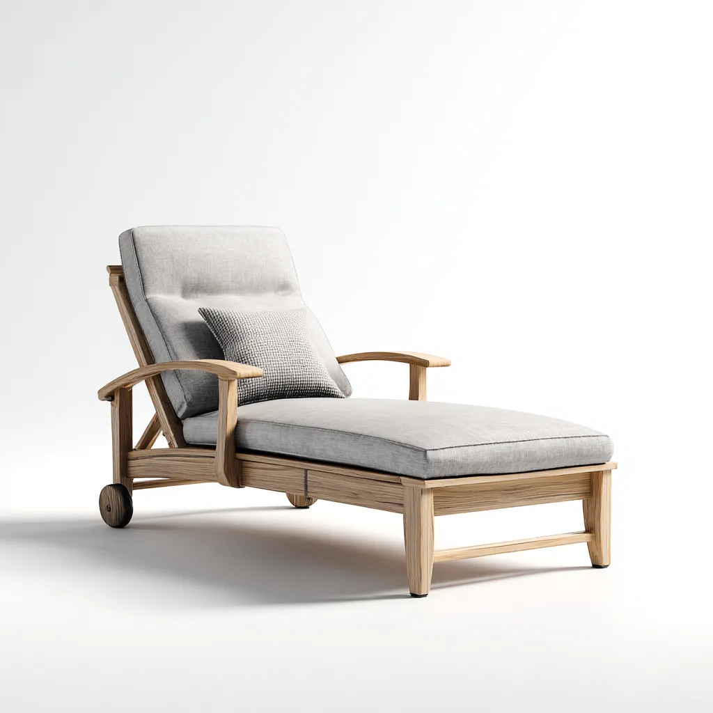 Ligstoel hout 200x72x95 cm - naturel-grijs - verstelbaar met armleuningen en wielen-Decoroliq