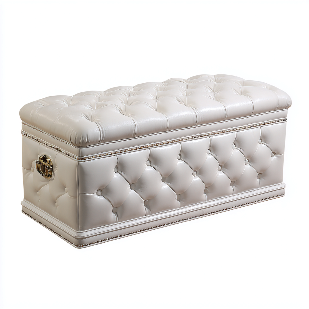 Schoenenbank kunstleer en hout - 100x45x50 cm - wit-goud - met opbergruimte en luxe gecapitonneerd ontwerp-Decoroliq