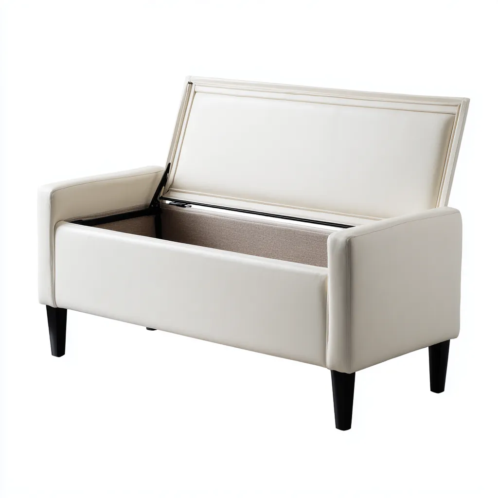 Schoenenbank kunstleer en hout - 100x40x55 cm - wit-zwart - met opbergruimte en armleuningen-Decoroliq