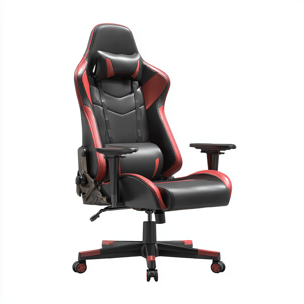 Bureaustoel kunstleer 72x70x125-135 cm - zwart-rood - ergonomisch gaming design met verstelbare armleuningen-Decoroliq