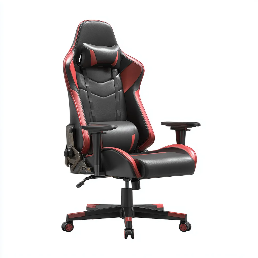 Bureaustoel kunstleer 72x70x125-135 cm - zwart-rood - ergonomisch gaming design met verstelbare armleuningen-Decoroliq