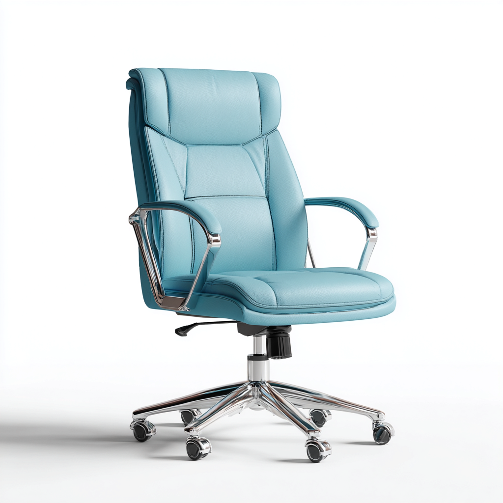 Bureaustoel leer met verchroomd onderstel en armleuningen 67x65x115-125 cm - turquoise-chroom - ergonomisch hoog model-Decoroliq